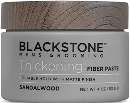 Blackstone Men's Grooming Thickening Fiber Paste Gel for Hair Styling - Adds Volume with Pliable Hold & Matte Finish | Paraben & Cruelty Free | Made in USA, Sandalwood (4 oz)