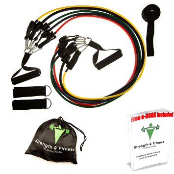 Strength&Fitness Ultimate Resistance Band Set with Door anchor, 5 High Quality Tubes and Lux Bag - Ideal For Strength Building and Weight Loss