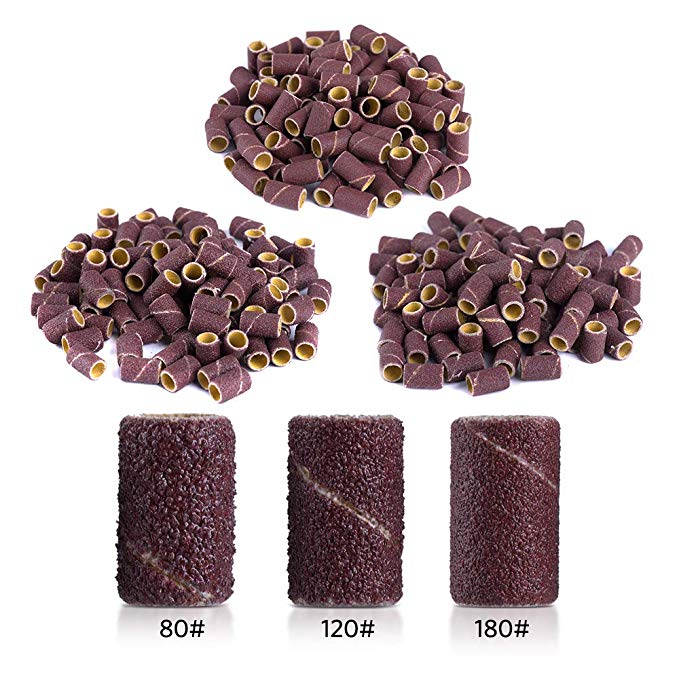 Professional Sanding Bands for Nail Drill Bits, 300pcs Nail Manicure Drill Working on Natural Nails and Acrylic Nails, Size 80, 120,180