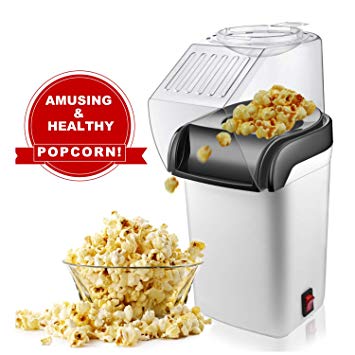 M-MASTER Popcorn Machine， Hot Air Popcorn Popper with Wide Mouth Design, Oil-Free, Electric Popcorn Maker with Removable Lid for Home Use