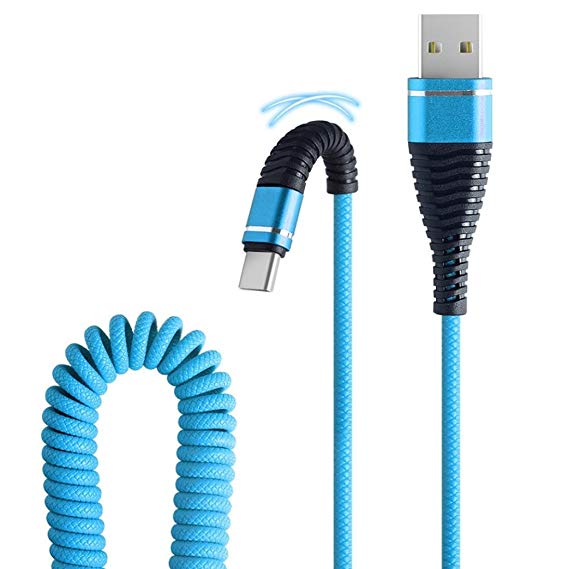 certainPL Type-C Spring Durable Cable(3.28ft), Fast Charging Cord for Smart Phone (Blue)
