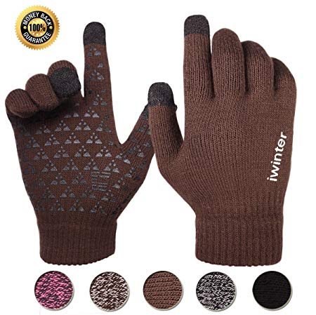 Achiou Winter Warm Touchscreen Gloves for Women Men Knit Wool Lined Texting