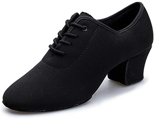DLisiting Latin Dance Shoes Womens Black Oxford Cloth Ballroom Modern Dance Shoes