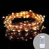 NEWSTYLE 33Ft Copper LED Strings 100 LEDs Starry LED Lights LED String Light Festival Decorative LED String Lights with 12V Power Adapter with Remote Control Warm White