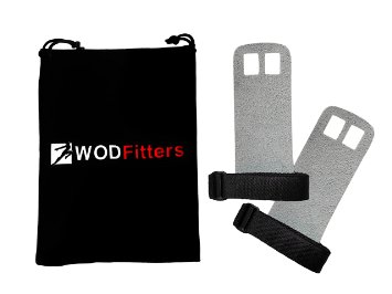 WODFitters Textured Leather Hand Grips for Cross Training WODs, Pull Ups, Chin Ups, Kettlebell training, Power lifting and Gymnastics * Satisfaction Guaranteed! * Protect Your Palm from Tearing and Calluses * More Effective than Exercise Gloves * One pair with Lifetime Warranty and Carrying Pouch