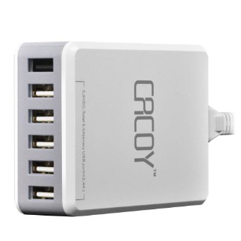 Quick Charge 2.0, CACOY 6-Port USB Charger Multi-Port USB Desktop Wall Charger Charging Station for Galaxy S7/S6/Edge/Plus Note 4/5 LG G4 HTC One M8/M9 Nexus 6 iPhone iPad iPod (White and Gray)