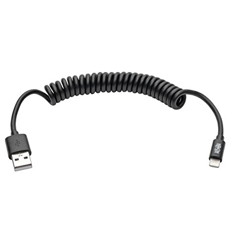 Tripp Lite Apple MFI Certified 4-Feet Lightning to USB Coiled Cable Sync Charge iPhone/iPod/iPad - Black (M100-004COIL-BK)