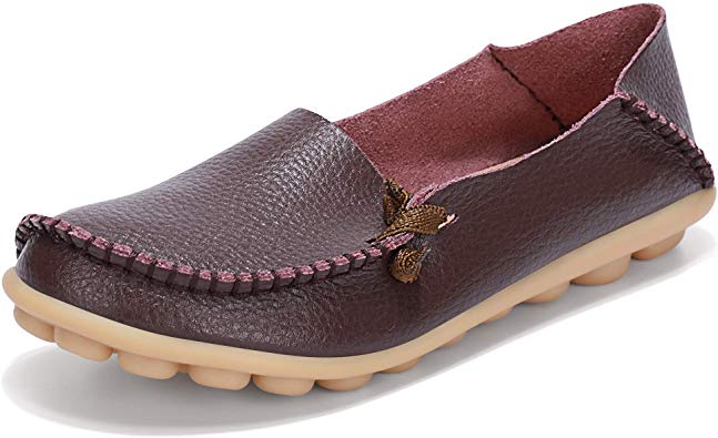 labato Women’s Leather Loafers Breathable Slip on Driving Shoes Casual Comfort Walking Flat Shoes