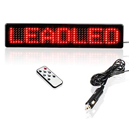 Leadleds 12V Led Car Sign Scrolling Message Display Board Remote Programmable for Car Windows, Shop, Store, Business (Red)