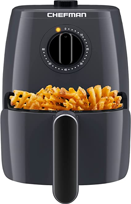 Chefman TurboFry 2-Quart Air Fryer, Dishwasher Safe Basket & Tray, Use Little to No Oil For Healthy Food, 60 Minute Timer, Fry Healthier Meals Fast, Heat And Power Indicator Light, Temp Control, Grey