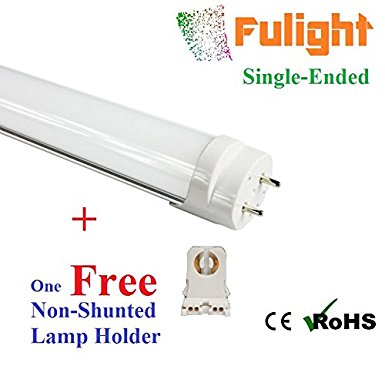 Fulight F25T8/CW LED Tube Light- T8 3 foot 14W (30W Equivalent), Daylight 5000K, Single-Ended Power, Frosted Cover - Works from 85-265VAC   One Free Non-Shunted Lamp Holder for Easy Installation!