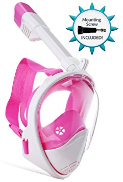 Doris Full Face Snorkel-Dive Mask 180 Panoramic View Anti-Fog and Anti-Leak Dry Snorkel Set comes with Snorkel Bag-Free Gift GoPro Attachment For Adults and Youth Kids (Pink, Small/Medium)