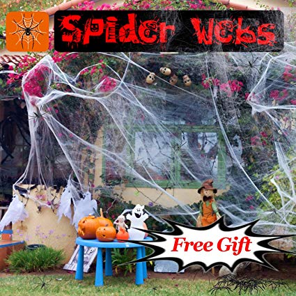 Halloween Spider Web with 28 Fake Spiders Indoor & Outdoor Web Spider Stretch Cobweb for Halloween Decorations