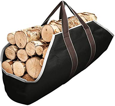 Large Canvas Log Tote Bag Carrier Indoor Fireplace Firewood Totes Log Holders Round Woodpile Rack Fire Wood Carriers Carrying for Outdoor Tubular Birchwood Stand by Hearth Stove Tools Set Basket