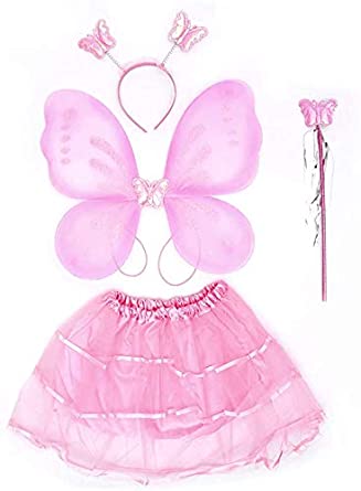 WOODI Girls Dress Up Princess Fairy Costume Set with Dress, Wings, Wand and Headband for Children Ages Under 4, Pink