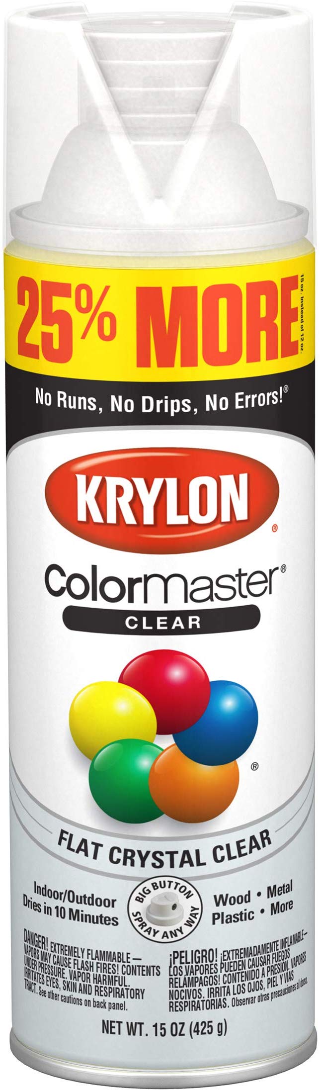 Krylon K03430007 ColorMaster Primer Bonus, Flat, Clear, 15 oz. Spray Paint, 25%