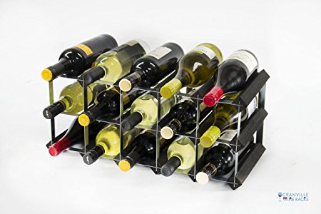 Classic 15 bottle black stained wood and galvanised metal wine rack ready assembled