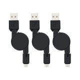 Micro USB Retractable Cable BestElec 3-Pack High Speed 25ft USB 20 A Male to Micro B Sync and Charge Cable for Android Samsung HTC and More Black