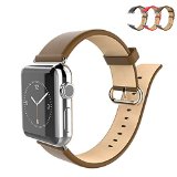 Apple Watch Band Niutop Premium Genuine Replacement Leather Strap Bracelet with Metal Clasp Adapter for Apple Watch 38mm Brown