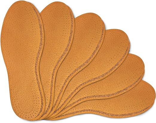Shoe Insoles Set | 6 Pair Pack Natural Leather with Cork Underlayer For Men and Women | Replacement Inserts | | Kaps Leather Cork (44 EUR / 11 US Men)