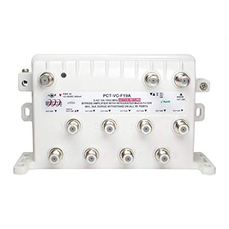 PCT 8 Port Cable TV Splitter Signal Booster/Amplifier with Active Return Zero Signal Loss and Integrated MoCA Filter