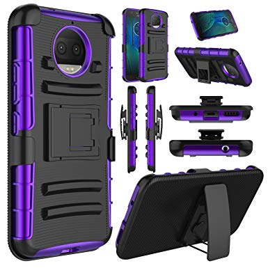 Moto G5S Plus Case, Elegant Choise Hybrid Heavy Duty Dual Layer Shockproof [Swivel Belt Clip] Holster with [Kickstand] Rugged Protective Case Cover for Motorola Moto G5S Plus / XT1806 (Purple/Black)
