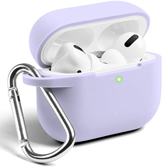 GMYLE AirPods Pro Case, Front LED Visible Protective Silicone Cover Skins with Keychain for Airpod Pro Earbud Wireless Charging Case, Accessories Compatible with Apple AirPod Pro 2019, Lavender Purple