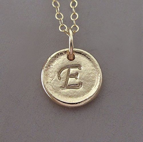 Tiny 14k Yellow Gold Pebble Necklace Custom Stamped with a Letter
