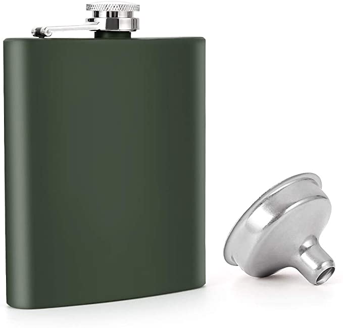 KWANITHINK Flask for Liquor for Men, Stainless Steel Hip Flask with Funnel, Pocket Liquor Flasks 6 oz (Army Green)