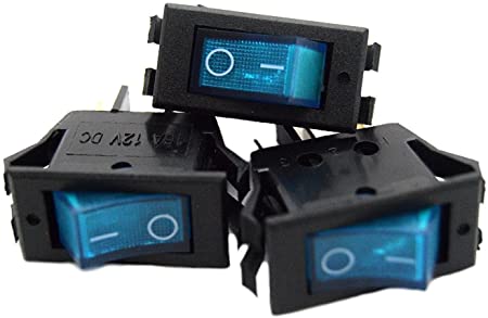 3 pack 12 Volt Lightning Blue LED Rocker Mini Switch On Off Car Automotive