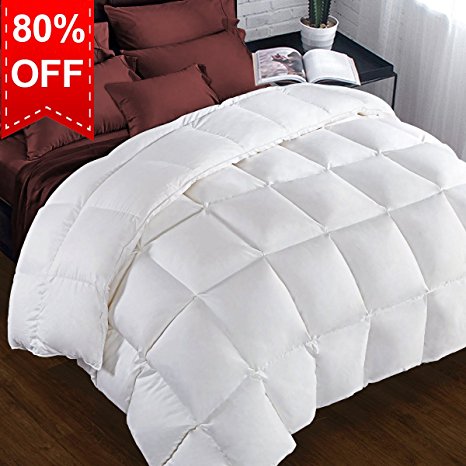 Queen Quilted Comforter Duvet insert with Corner Tabs 2100 Series, 7D Down Alternative fill Warmfit -Tech All-Season Comforter, White, Full/Queen(88x88 Inch))