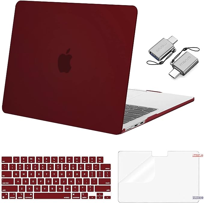 MOSISO Compatible with MacBook Air 13.6 inch Case 2022 2023 Release A2681 M2 Chip Liquid Retina Display Touch ID, Plastic Hard Case&Keyboard Skin&Screen Protector&Type C Adapter 2 Pack, Burgundy