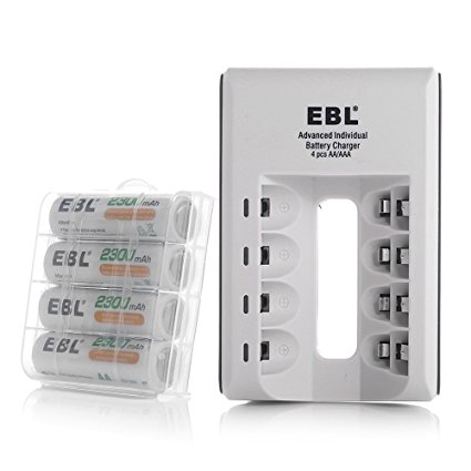 EBL Smart Individual 4 Bay AA AAA Fast Charging Battery Charger With 4 AA 2300mAh Rechargeable Batteries