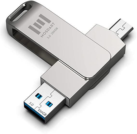 MOSDART 256GB USB C Flash Drive 2 in 1 OTG USB C to USB A 3.0 Dual Thumb Drive 256 GB Type c Memory Stick Metal Thunderbolt 3 Port Jump Drive with 360 Degree Rotation for USB-C Devices