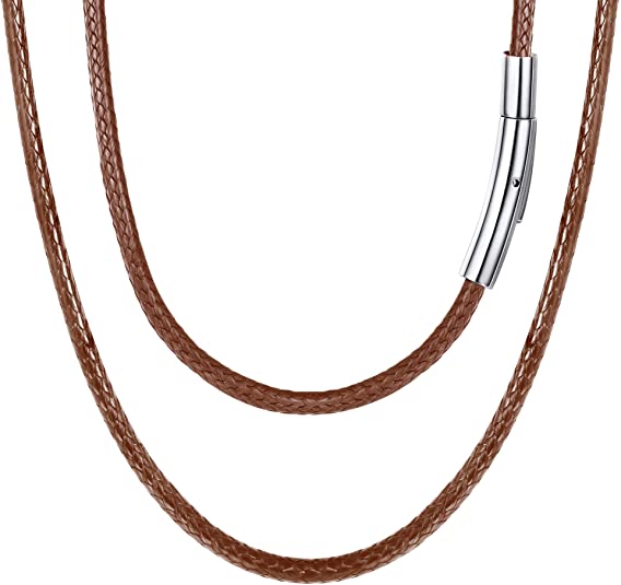 FOCALOOK Custom Leather Cord, Waterproof Braided Leather Necklace Wax Rope Chain, 2/3mm Width Replacement Chain, with Durable Snap Clasp, 16”18" 20" 22" 24" 26" 28" 30"-(Send Gift Box)
