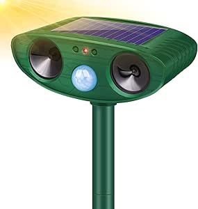 Ultrasonic Animal Repellent Outdoor, 2024 Newly Solar Powered Animal Repeller, Waterproof Cat Repellent Outdoor with Motion Sensor to Repel Squirrels, Raccoon, Rabbit, Fox & Skunk Out of Yard, Garden