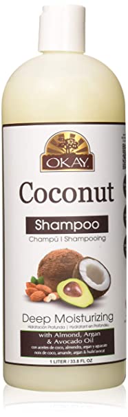 OKAY | Coconut Shampoo | For All Hair Types & Textures | Strengthen, Replenish Moisture & Elasticity | With Almond, Argan & Avocado Oil | Free of Parabens, Silicones, Sulfates | 33 oz