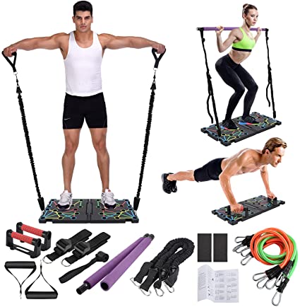 O-CONN Portable Gym with Push-up Stand,Handles, Resistance Bands, Pilates Stick, Door Anchors, Multifunctional Full Body Workout Home Fitness Equipment, Burn Fat and Shape Body