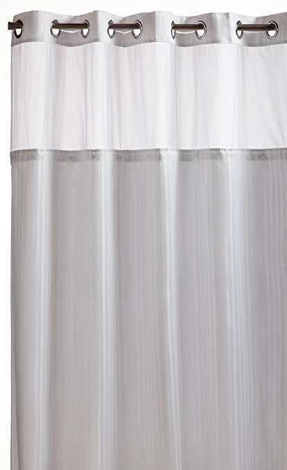 Hookless RBH53MY306 Herringbone Built-in Fabric Liner Fabric Shower Curtain -  White