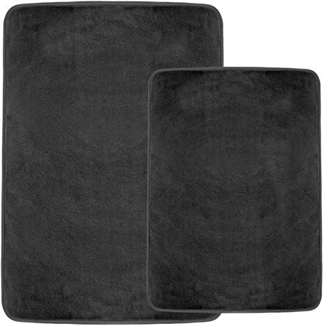 Clara Clark Non Slip Memory Foam Tub-Shower Bath Rug Set, Includes 1 Small Size 17 x 24 in. 1 Large Size 20 X 32 in. - Black