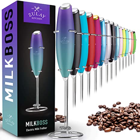 Zulay Original Milk Frother Handheld Foam Maker for Lattes - Whisk Drink Mixer for Coffee, Mini Foamer for Cappuccino, Frappe, Matcha, Hot Chocolate by Milk Boss (Northern Lights)