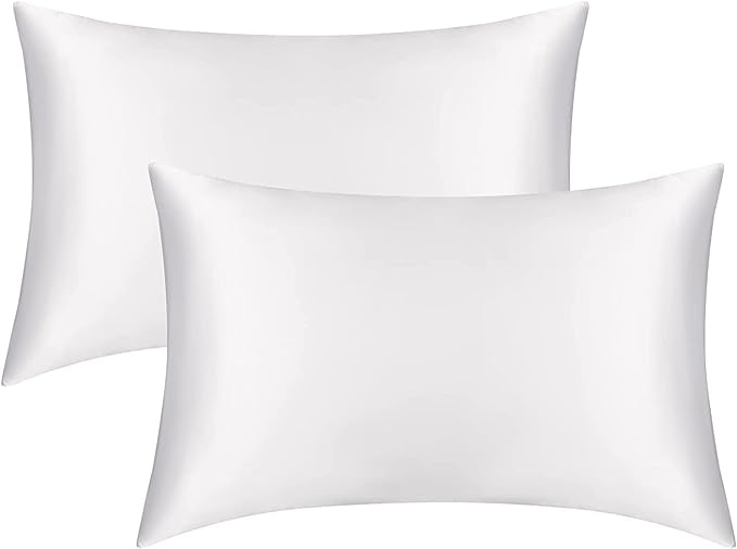 O'woda 2 PACK Satin Pillowcases for Hair Skin and Facial Care, Prevent Wrinkles, Shrinkage and Fade Resistant Easy to Care (White,50 * 75CM)