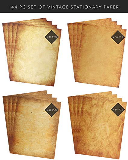 Vintage Antique Design Stationery and Printer Paper, 8 ½ x 11 inch, 124 Old Style Paper Sheets