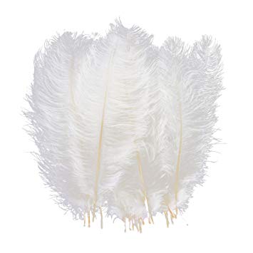 AWAYTR Natural 10-12 inch(25-30cm) Ostrich Feathers Plume for Wedding Centerpieces Home Decoration White-10Pcs