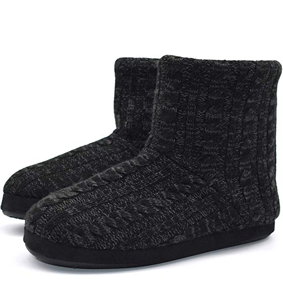 Knit Rock Wool Warm Men Indoor Pull on Cozy Memory Foam Slipper Boots Soft Rubber Sole