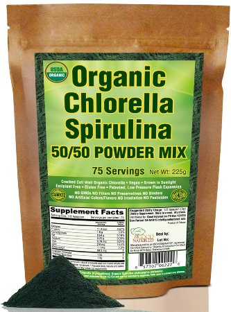 Organic Chlorella Spirulina Powder 225g -75 Servings- With Chlorella/Spirulina Growth Factor -No Other Ingredients Added- 100% USDA Certified Organic - Product of Taiwan - Cleanest Product Available