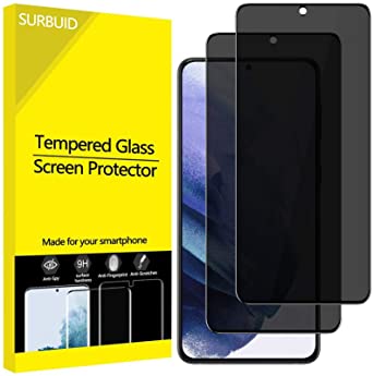 (2 Pack) SURBUID for Galaxy S21 Screen Protector Privacy Tempered Glass Film, Edge to Edge Case Friendly Anti Spy / Scratch 9H Hardness Bubble-Free Shield for Samsung Galaxy S21 [Don’t Support Fingerprint Unlock]