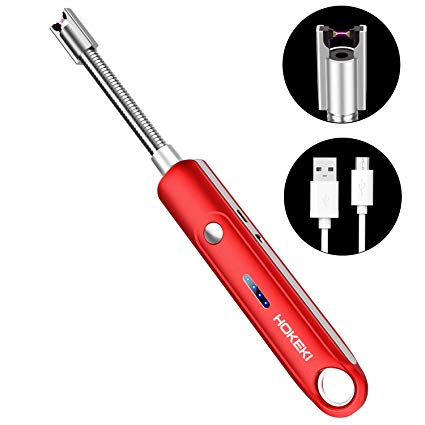 HOKEKI Candle Lighter Arc Lighter USB Candle Lighter Rechargeable Flame less Lighter, Fire Lighters for Candles Electric Candle Lighter for Home Outdoor BBQ Camping Fireworks No Spark &Smell(Red)