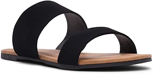 Womens Two Strap Sandal Slide On Flip Flop-Flat Sandals-Extra Comfortable-Cute