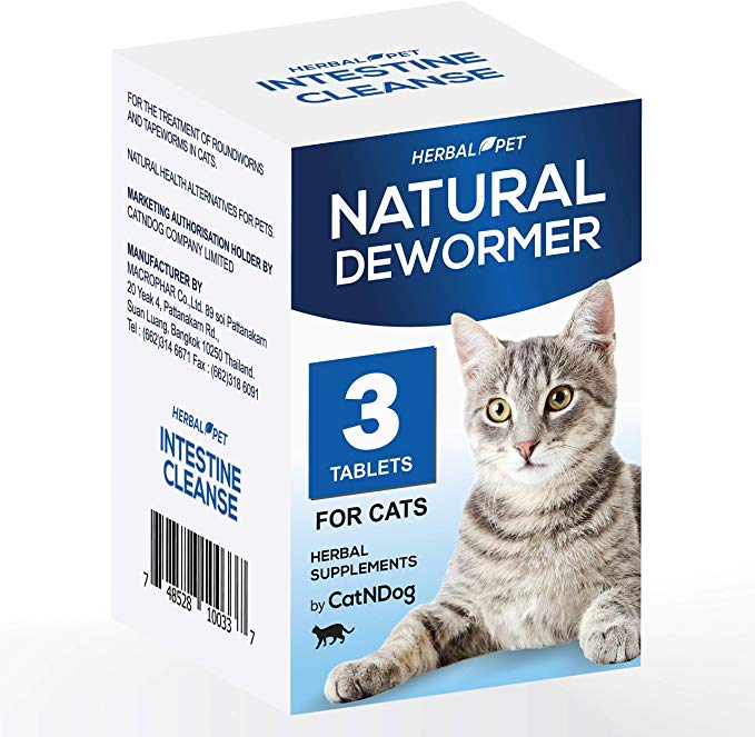 HERBALPET Health Supplements | Natural Cat Dewormer Alternative | Intestinal Cleanse | Works for Kittens, Medium and Large Cat | 3 Tablets